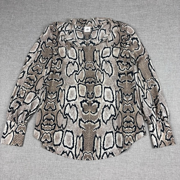 CAbi Tops - CAbi Shirt Womens S Beige Animal Print Collared Button-Up Lightweight Polyester